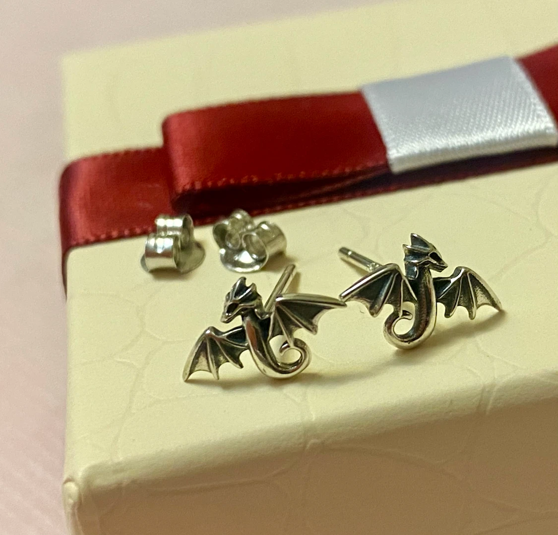 Sterling Silver Dragon Stud Earrings