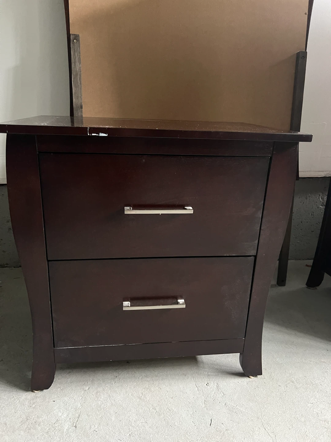Dark Brown Wooden Nightstand with Two Drawers