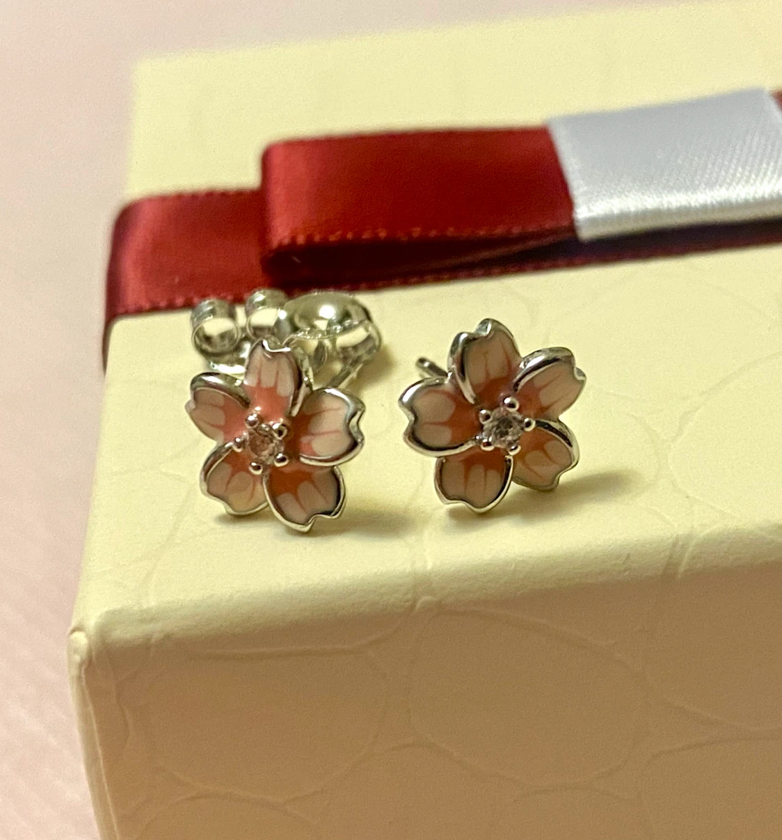 Cherry Blossom Silver Stud Earrings