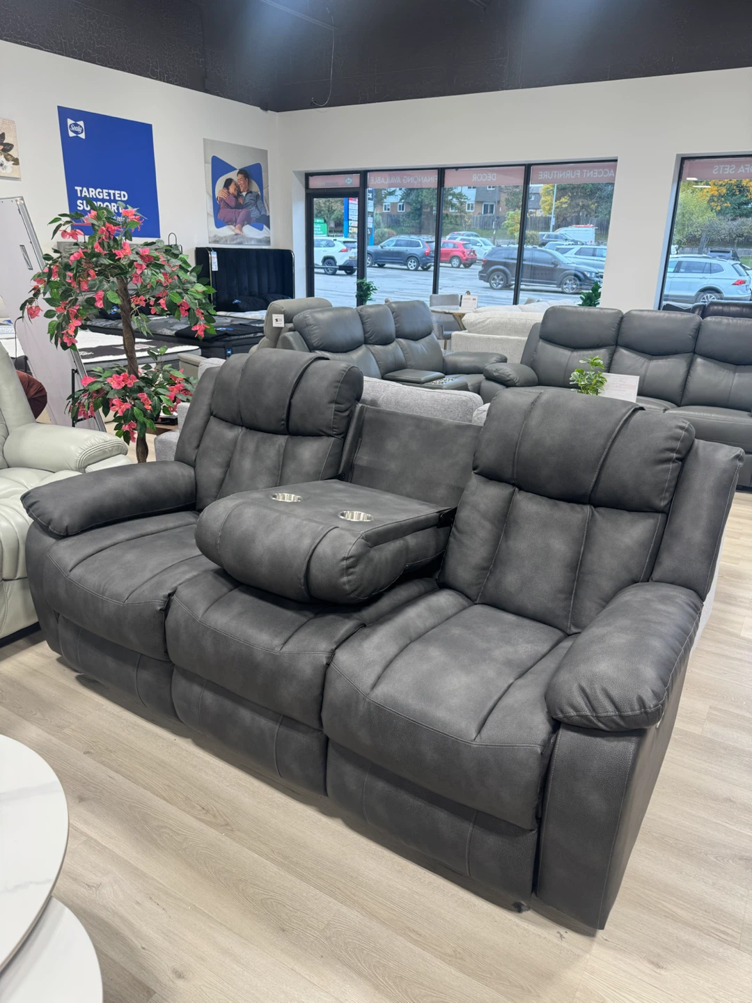 Grey Motion Sofa with Cup Holders