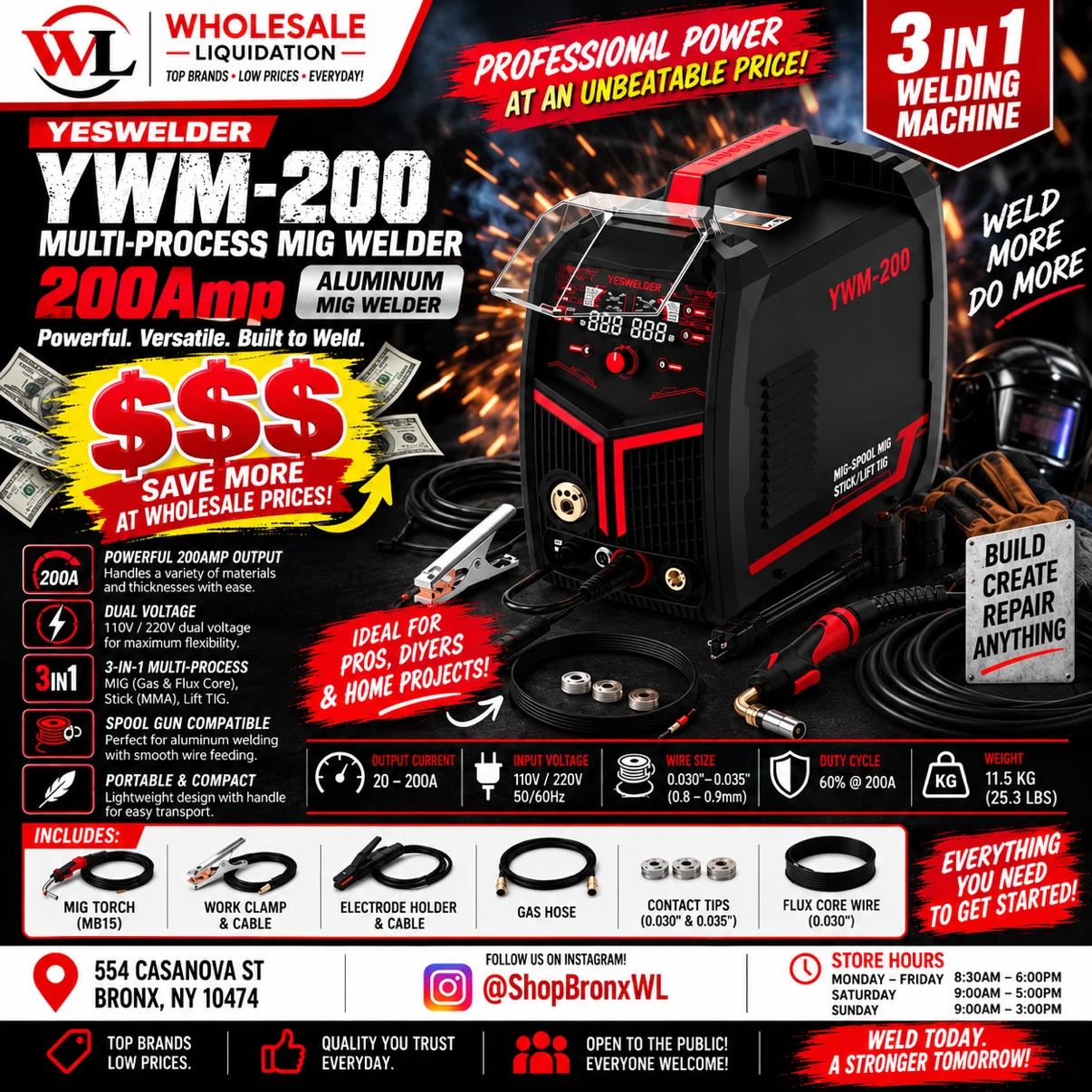 YESWELDER YWM-200 3-in-1 Multi-Process MIG Welder