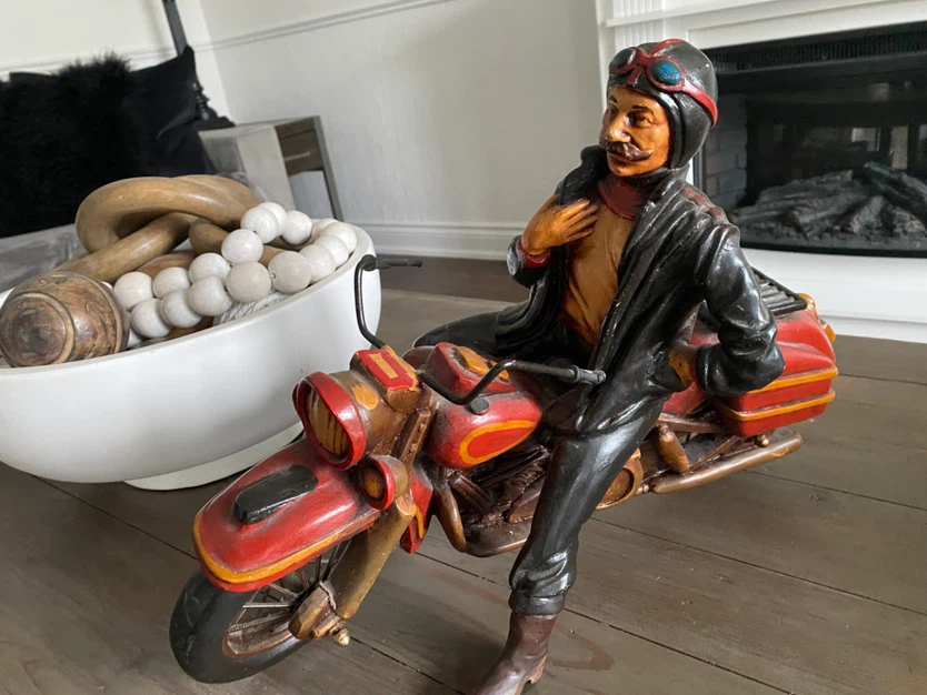 Vintage-style resin motorcycle figurine