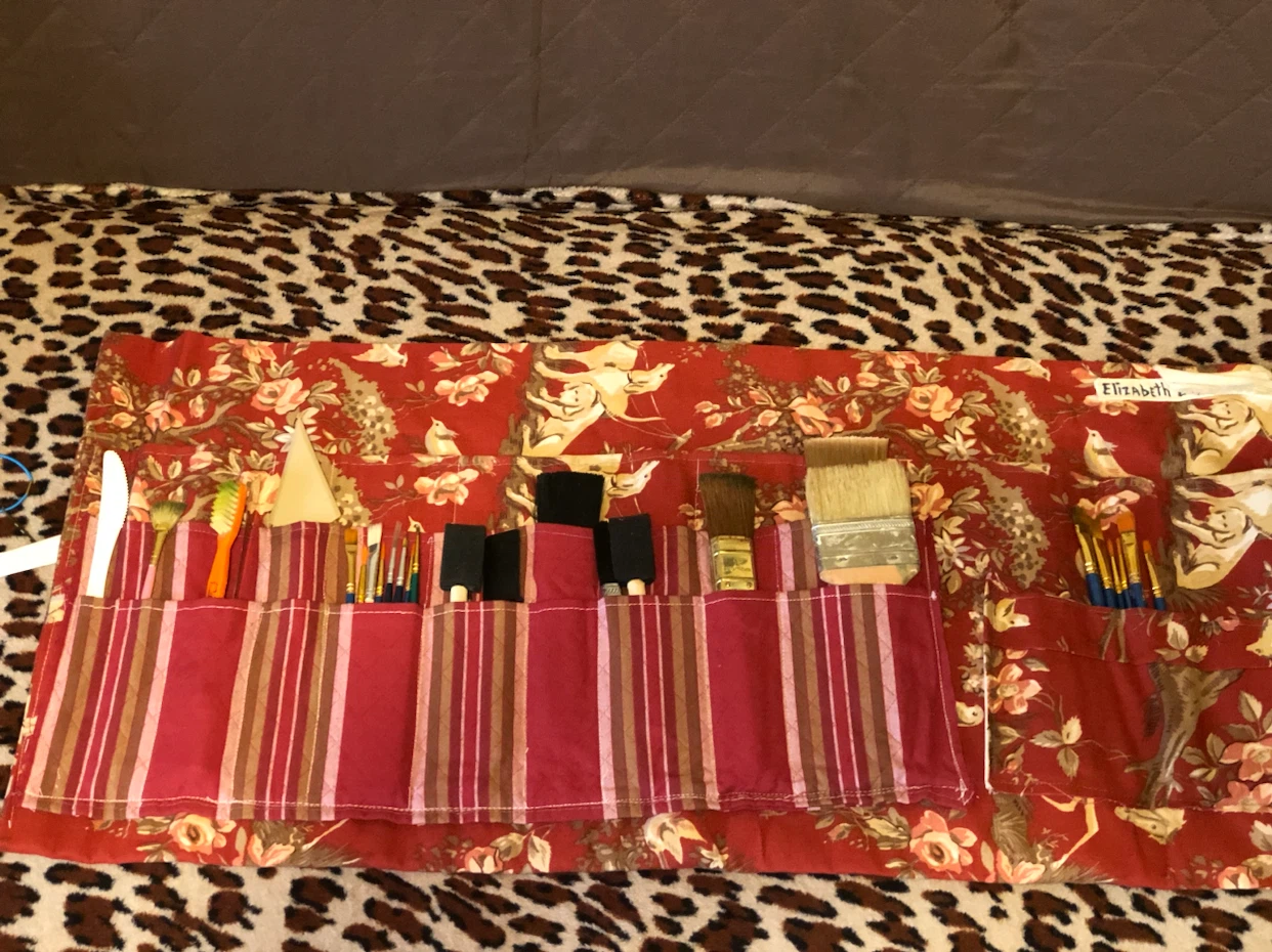 Fabric Paintbrush Roll-Up Case with Brushes