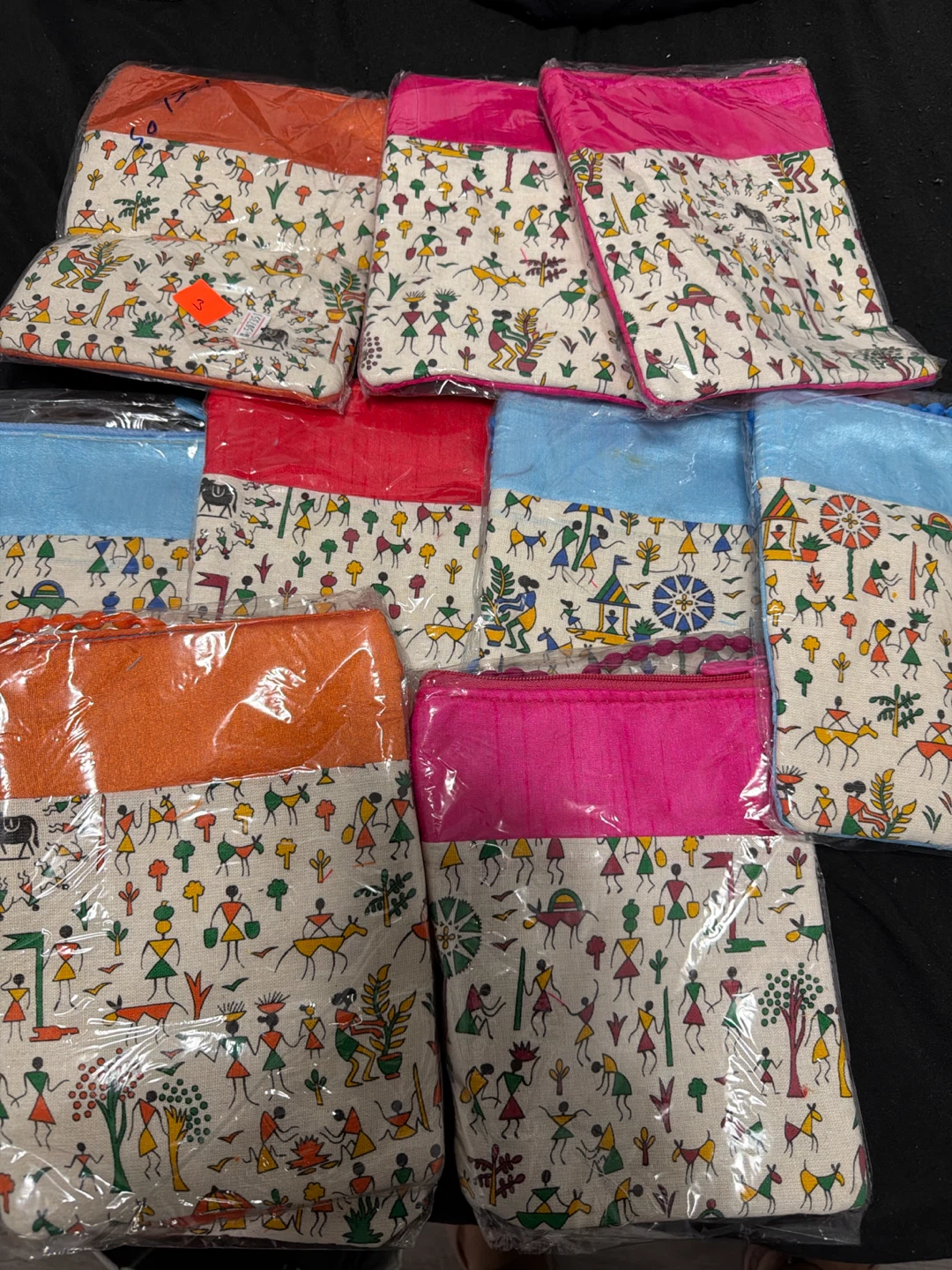 Set of Warli Art Printed Zipper Pouches