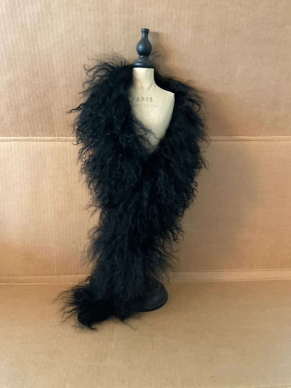 Vintage Real Mongolian Lamb Fur Scarf / Boa (Black)