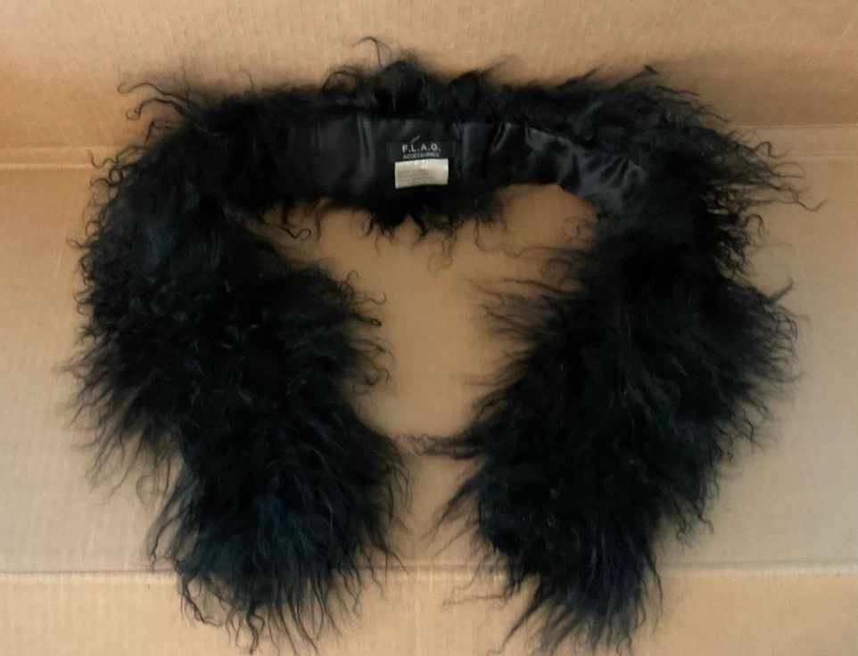 Vintage Real Mongolian Lamb Fur Scarf / Boa (Black) - photo 2