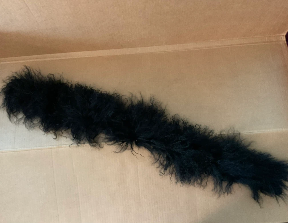 Vintage Real Mongolian Lamb Fur Scarf / Boa (Black) - photo 4