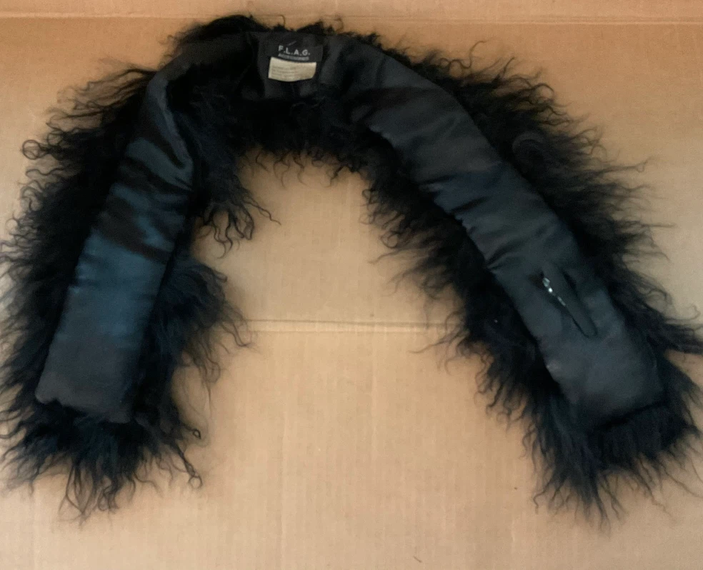 Vintage Real Mongolian Lamb Fur Scarf / Boa (Black) - photo 5