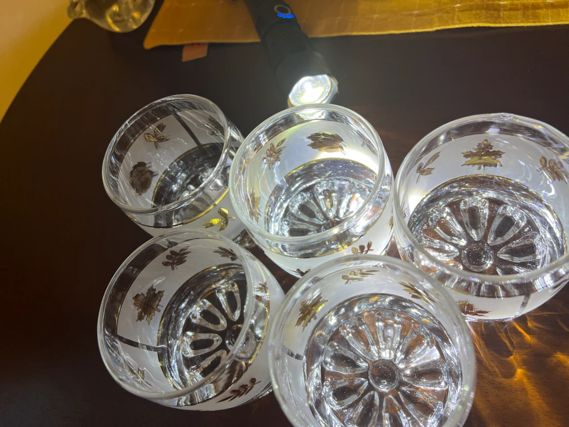 Vintage Set of 5 Frosted Leaf Pattern Glasses - photo 2
