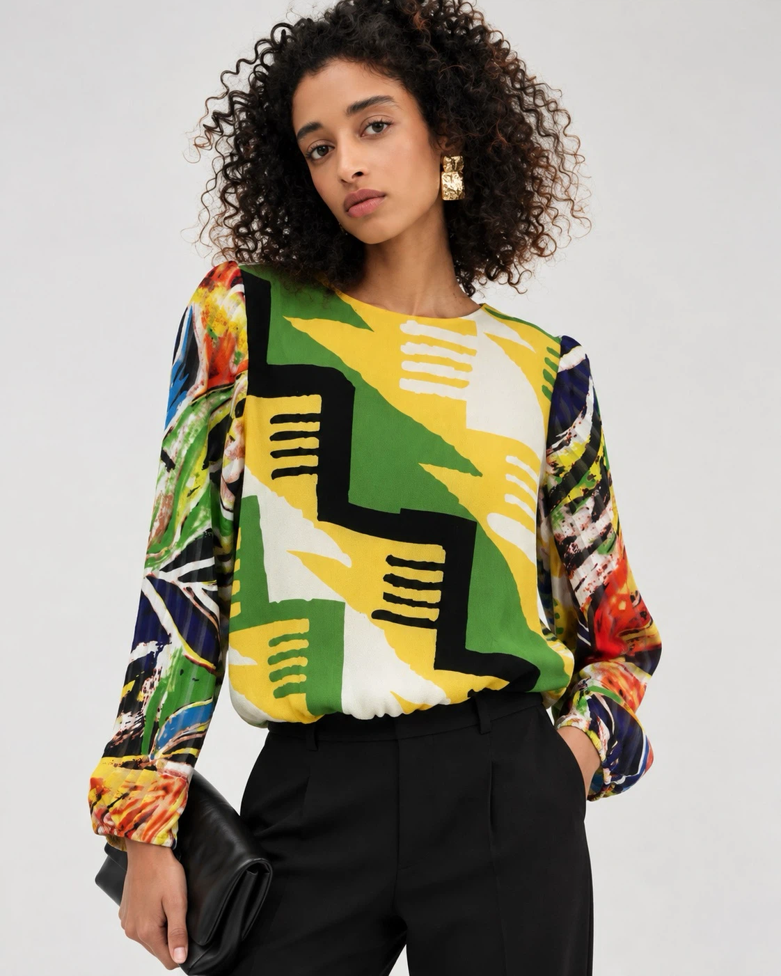 Dimanche Bold Abstract Print Blouson Top