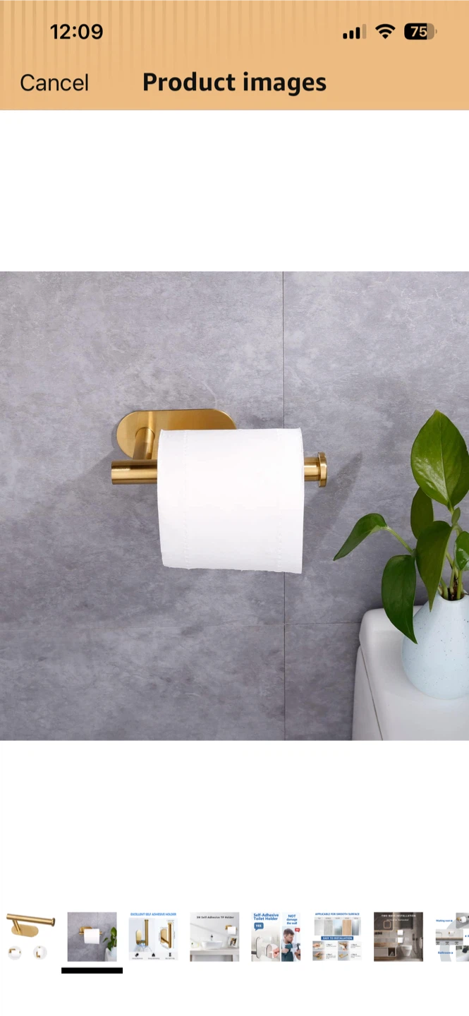 Gold Self-Adhesive Toilet Paper Holder - photo 2