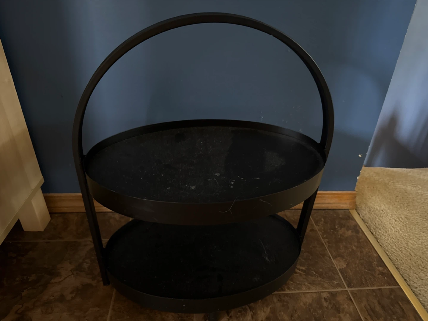 Two-Tier Black Metal Serving Tray with Handle