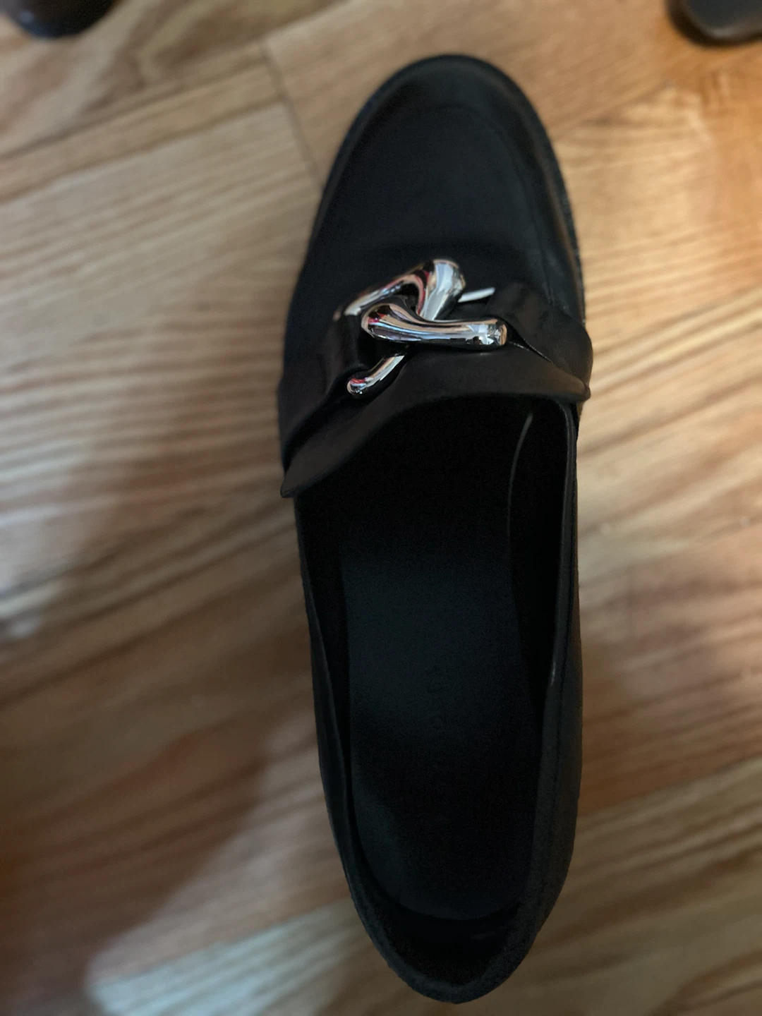 Black Platform Loafers with Silver Detail