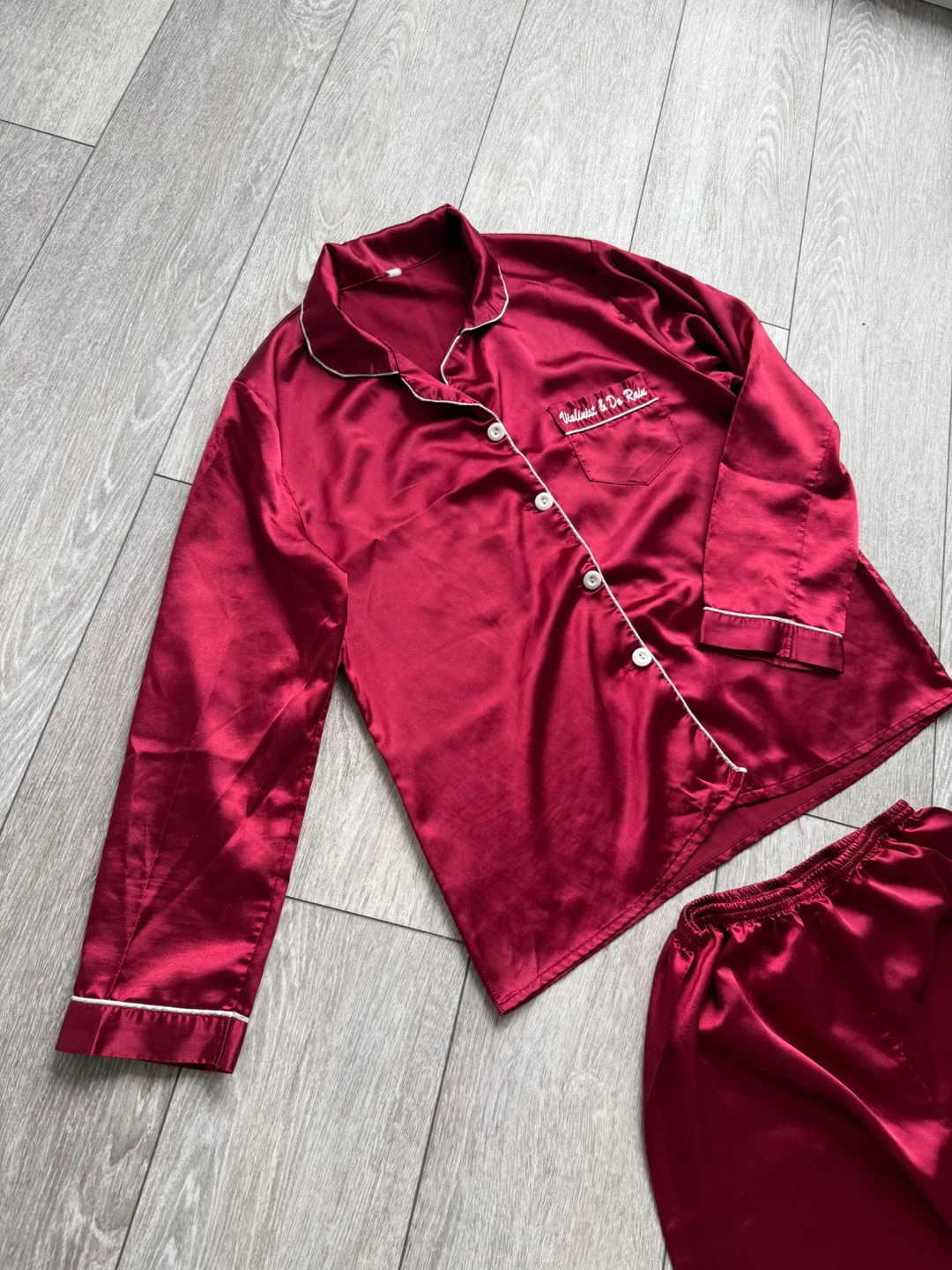 Red/Whine Satin Pajama Set - photo 2