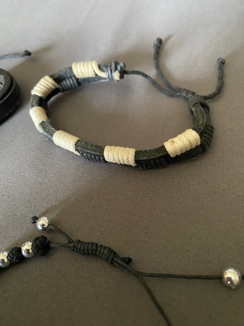 Adjustable Leather + Beaded + Woven Bracelets Bundle *** - photo 3