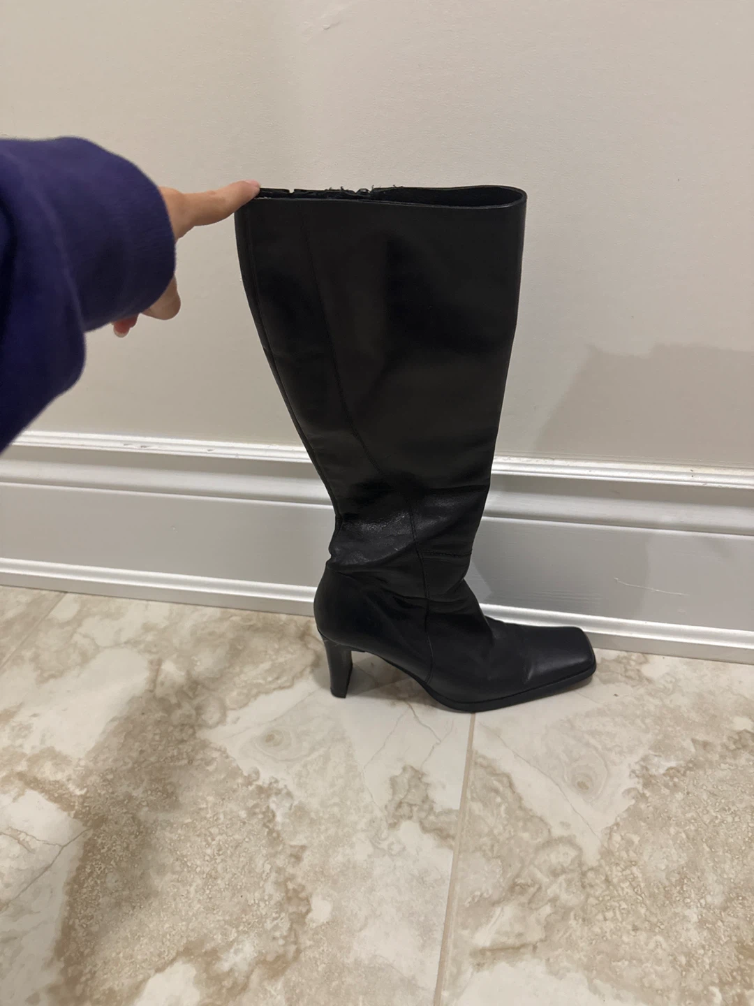 Black Leather Knee-High Boots