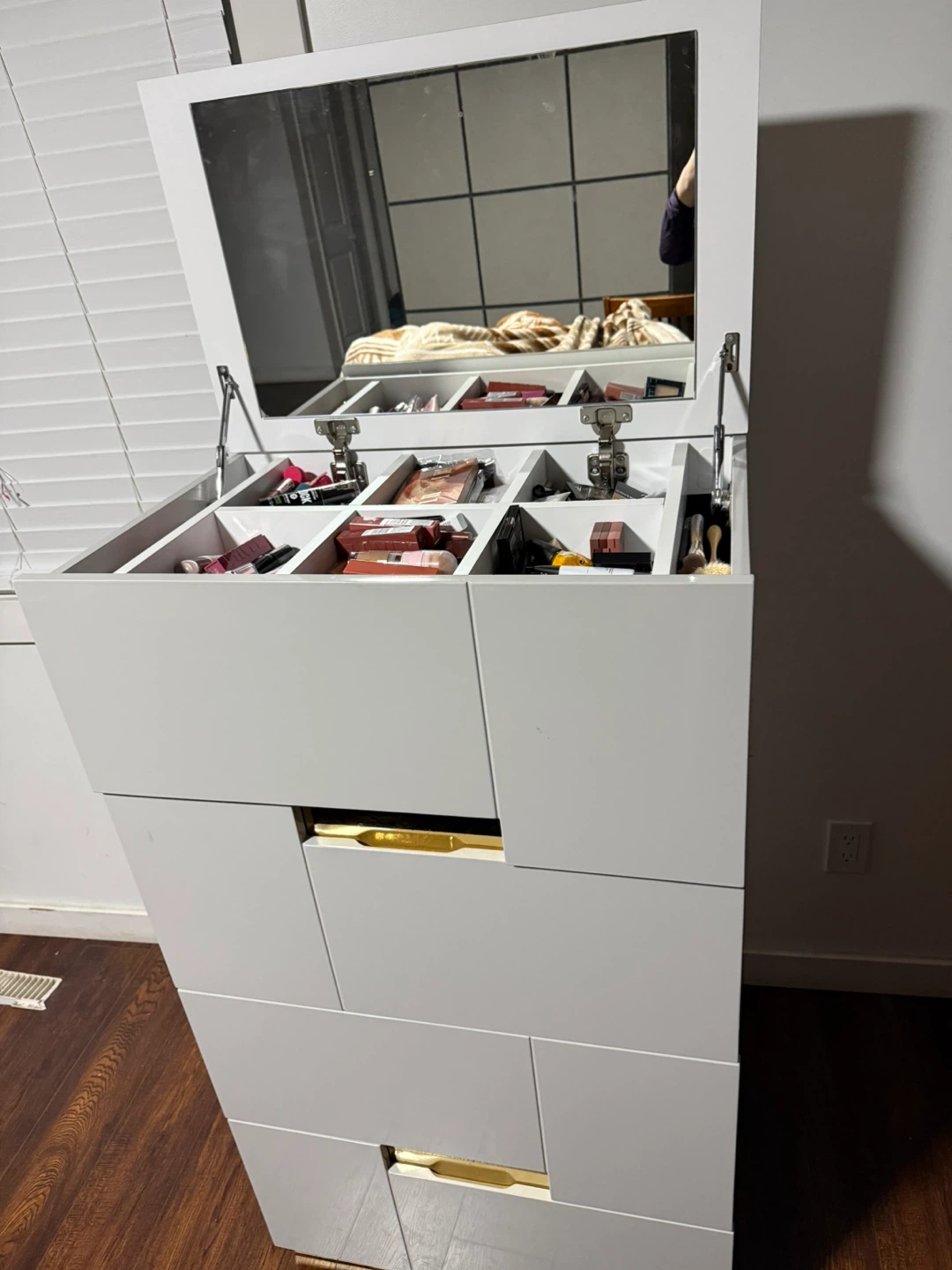 White Vanity Dresser with Flip-Top Mirror