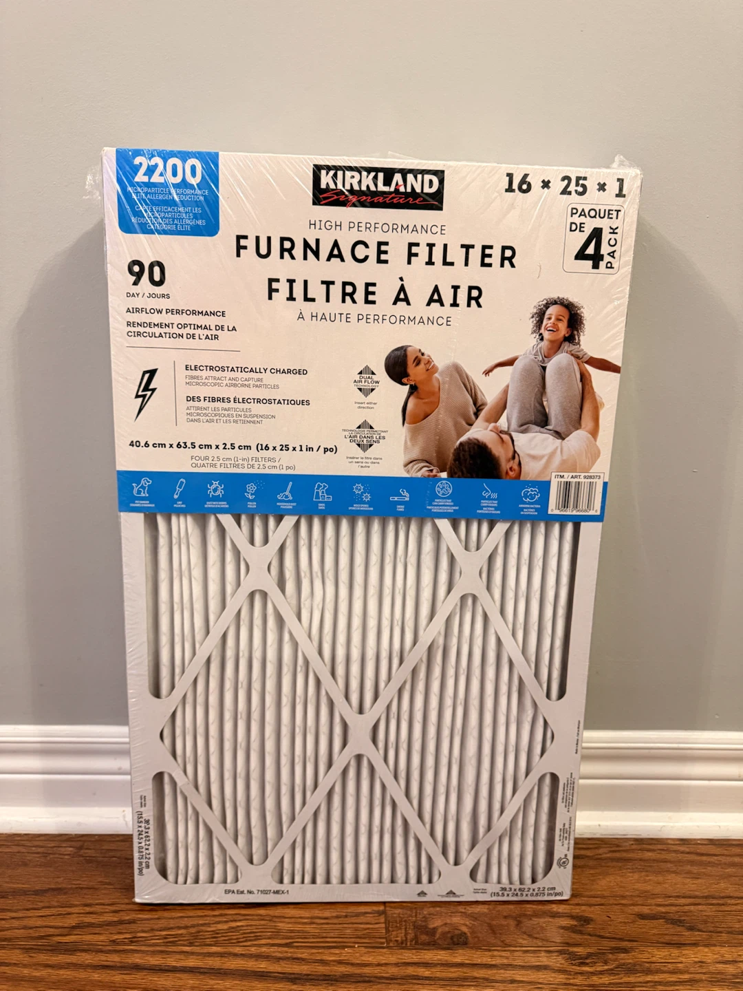 NEW Sealed Kirkland 16x25x1 Furnace Filters 2200 MPR (Pack of 4)