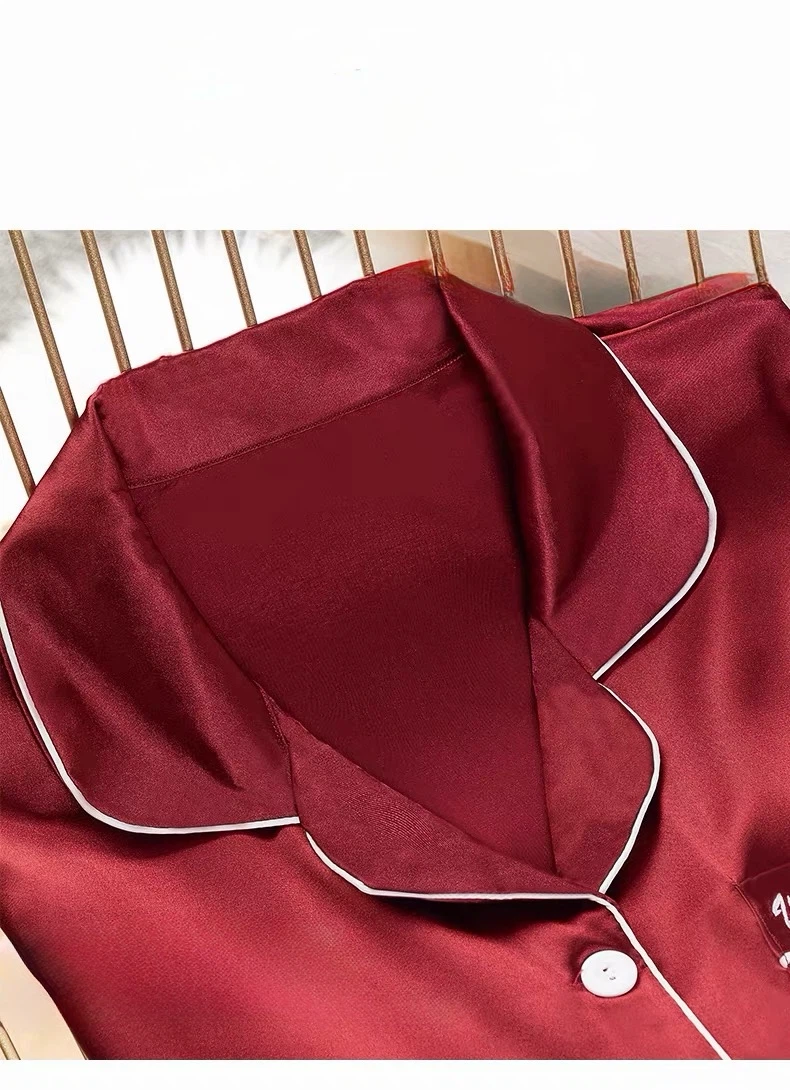 Red/Whine Satin Pajama Set - photo 4