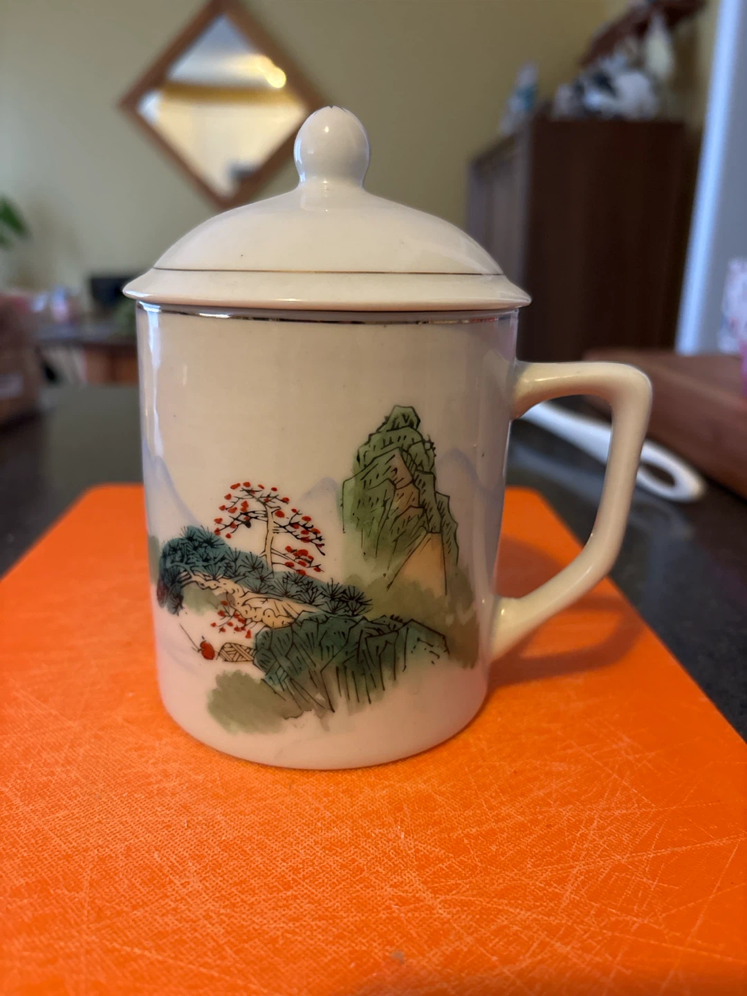 Vintage Chinese Porcelain Tea Mug with Lid