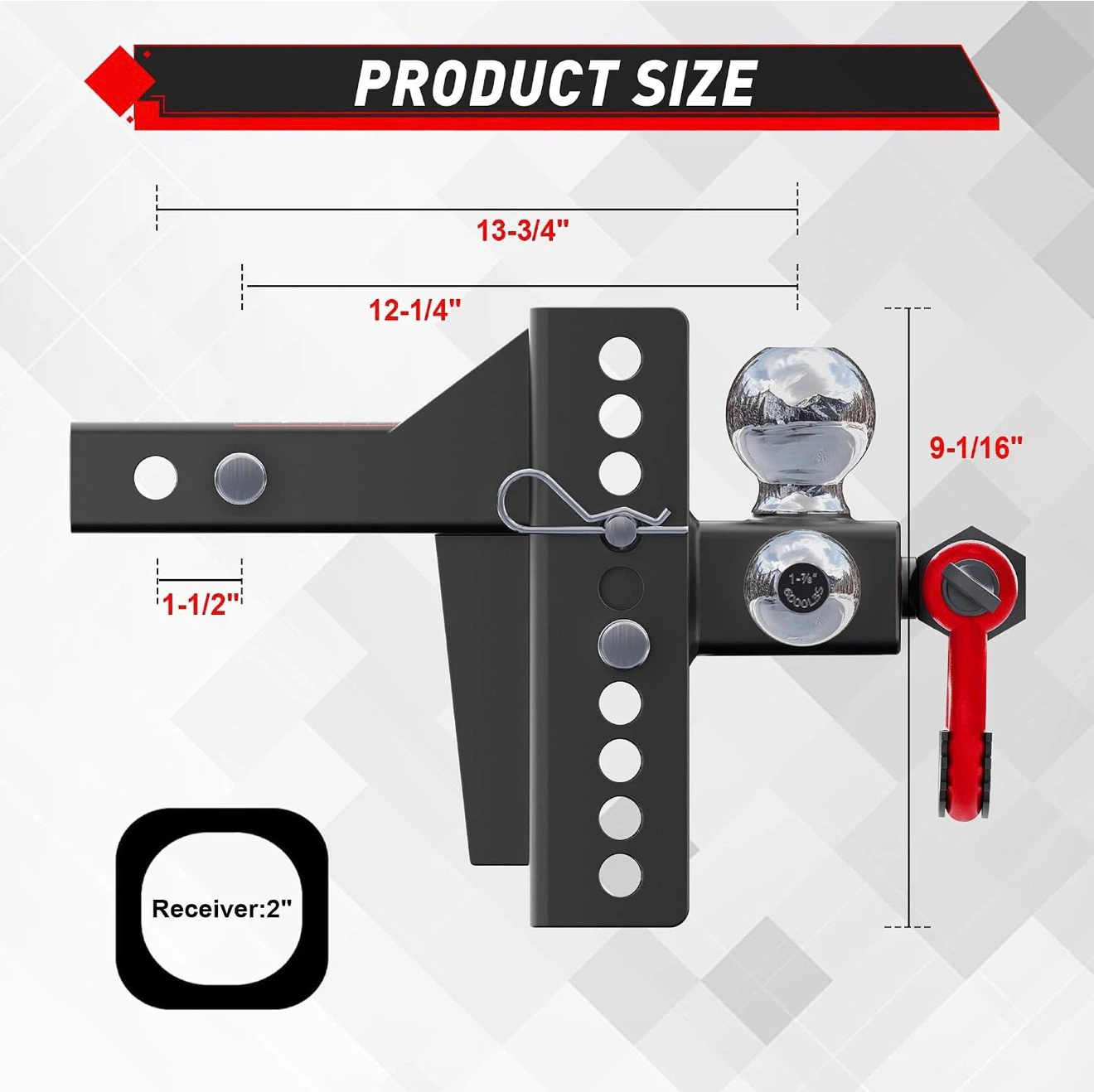 TYT Adjustable Tri-Ball Trailer Hitch for 2 inch Receiver - photo 2