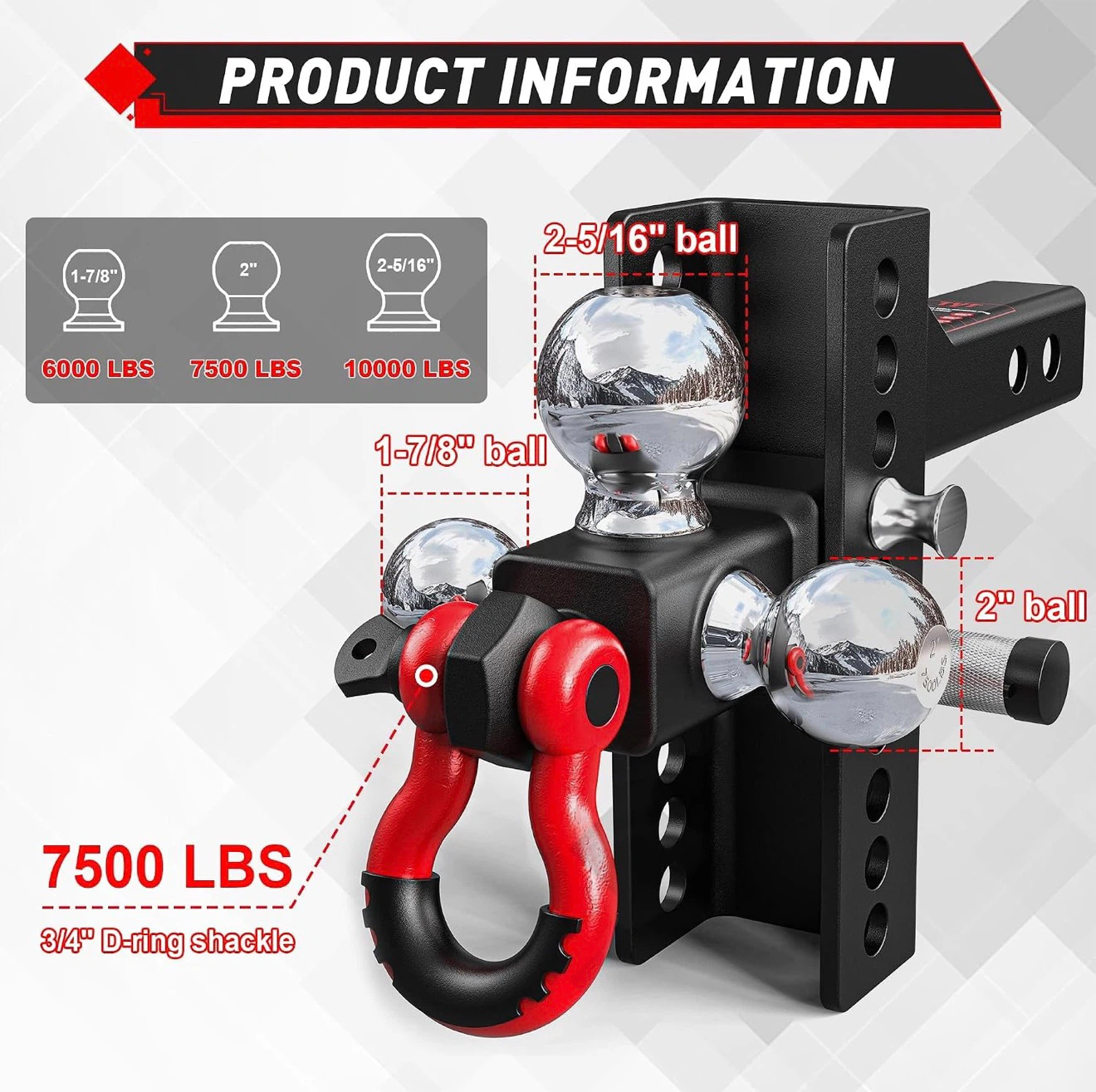 TYT Adjustable Tri-Ball Trailer Hitch for 2 inch Receiver - photo 4