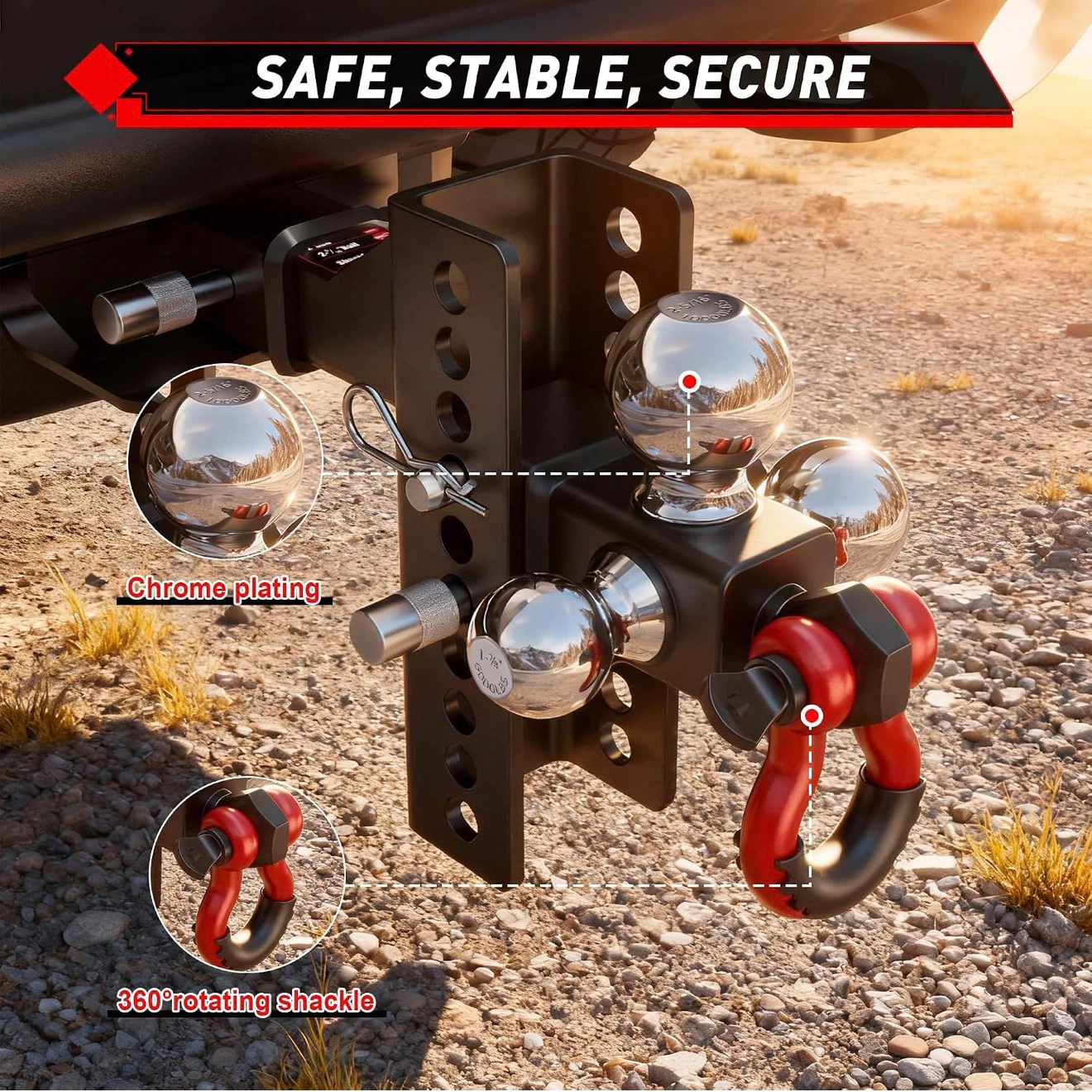TYT Adjustable Tri-Ball Trailer Hitch for 2 inch Receiver - photo 5