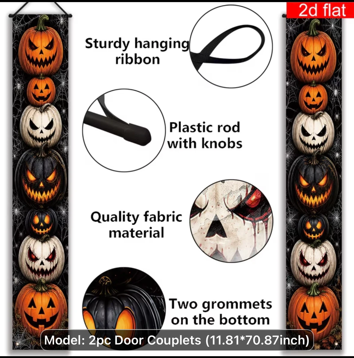 2pc Halloween Jack-o'-lantern Door Couplets - photo 3