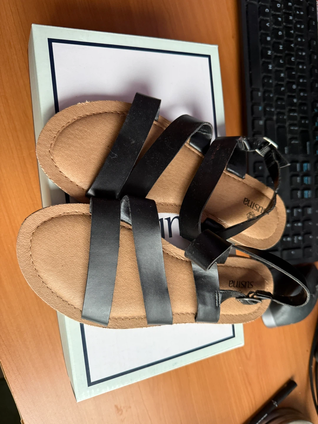Susina Nola-PU Black Faux Leather Sandals