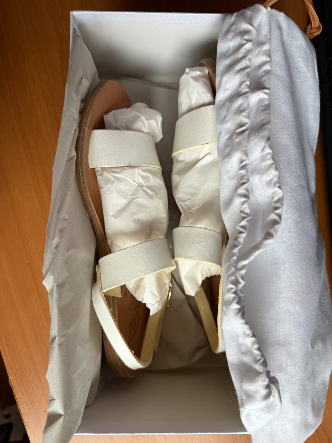 Handmade Greek White Leather Sandals Size 37