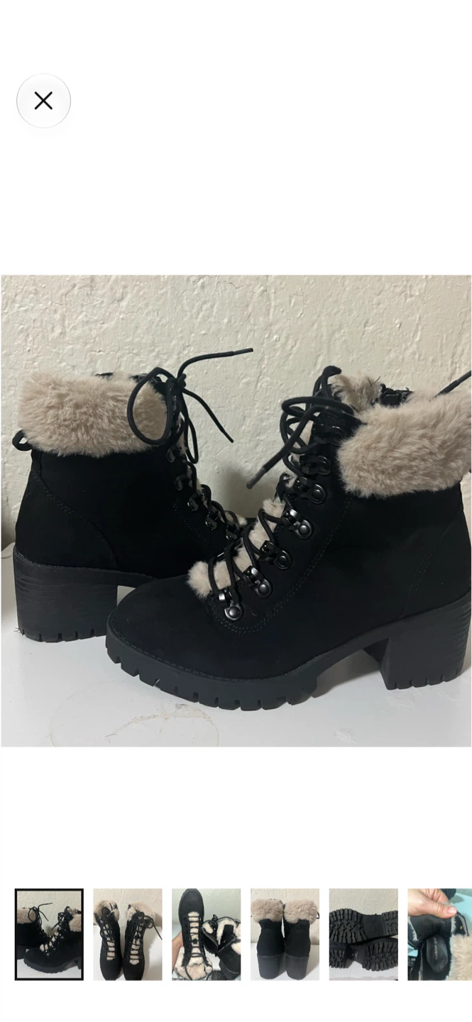 Madden Girl black faux fur trim lace-up boots