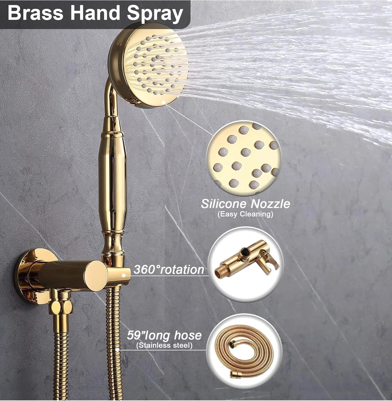 Enga Bright Gold Brass Shower Tub Faucet System