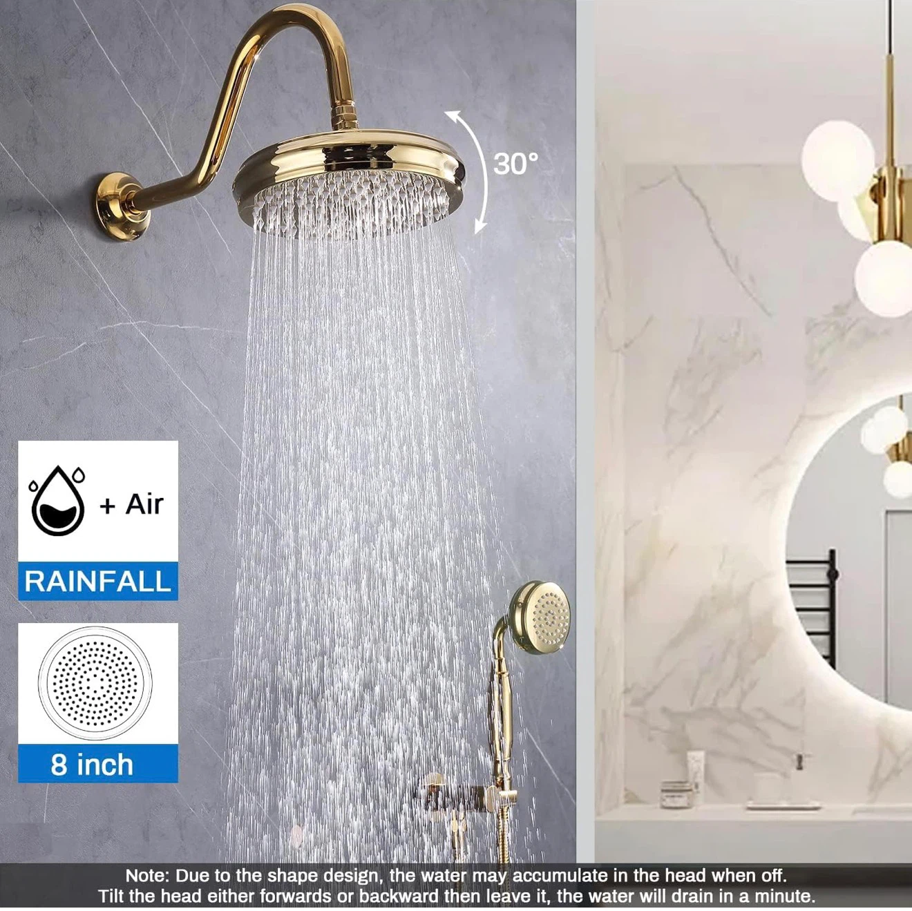 Enga Bright Gold Brass Shower Tub Faucet System - photo 4