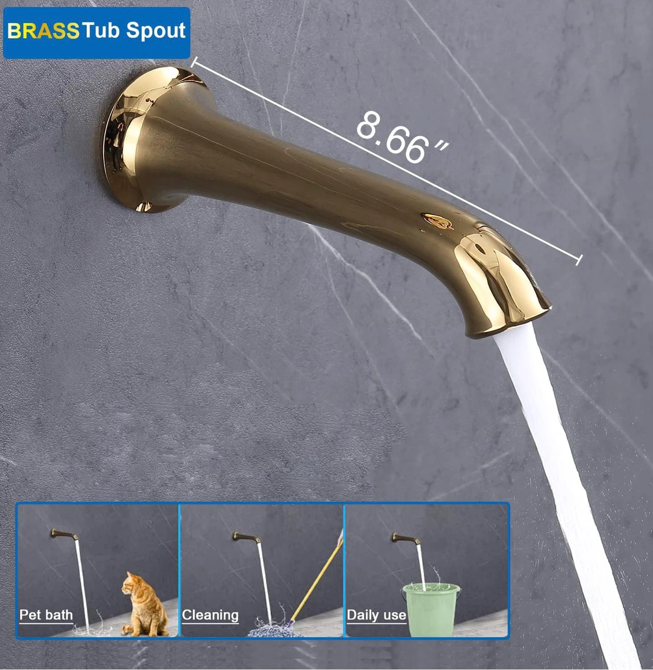 Enga Bright Gold Brass Shower Tub Faucet System - photo 5