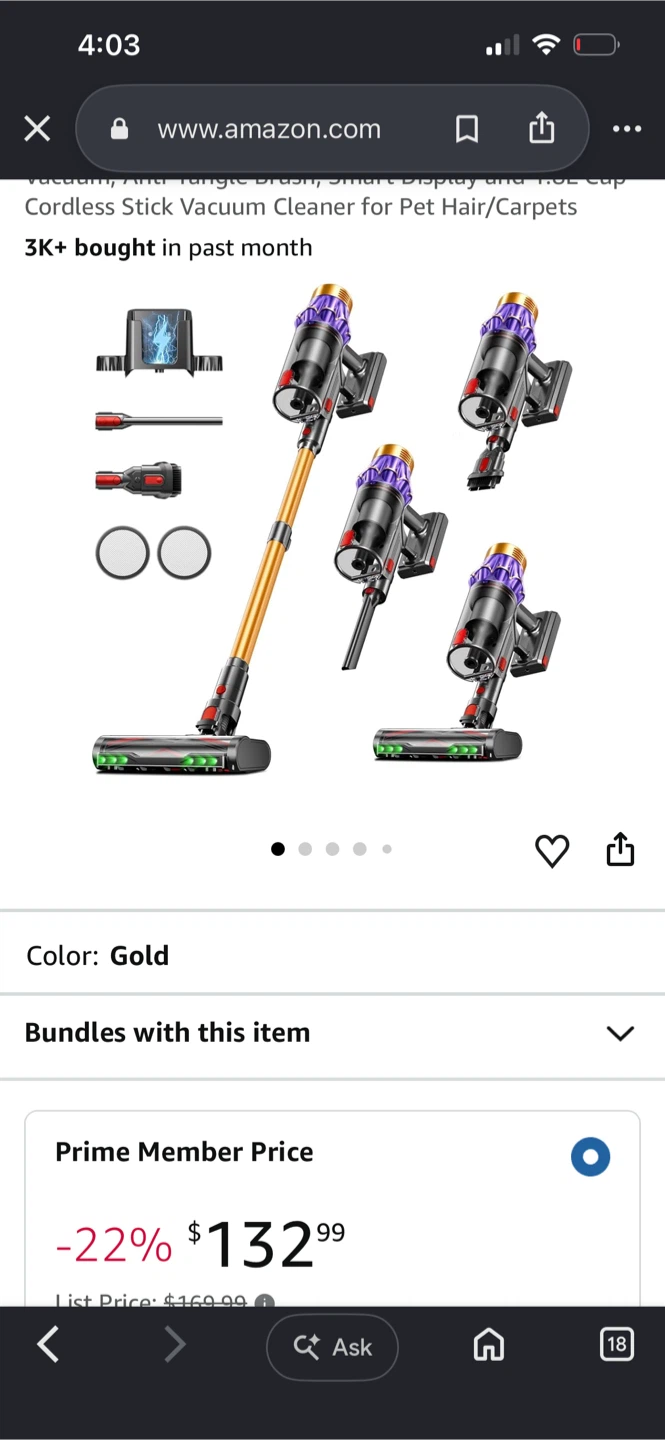 Jobear Cordless Vacuum Cleaner Gold