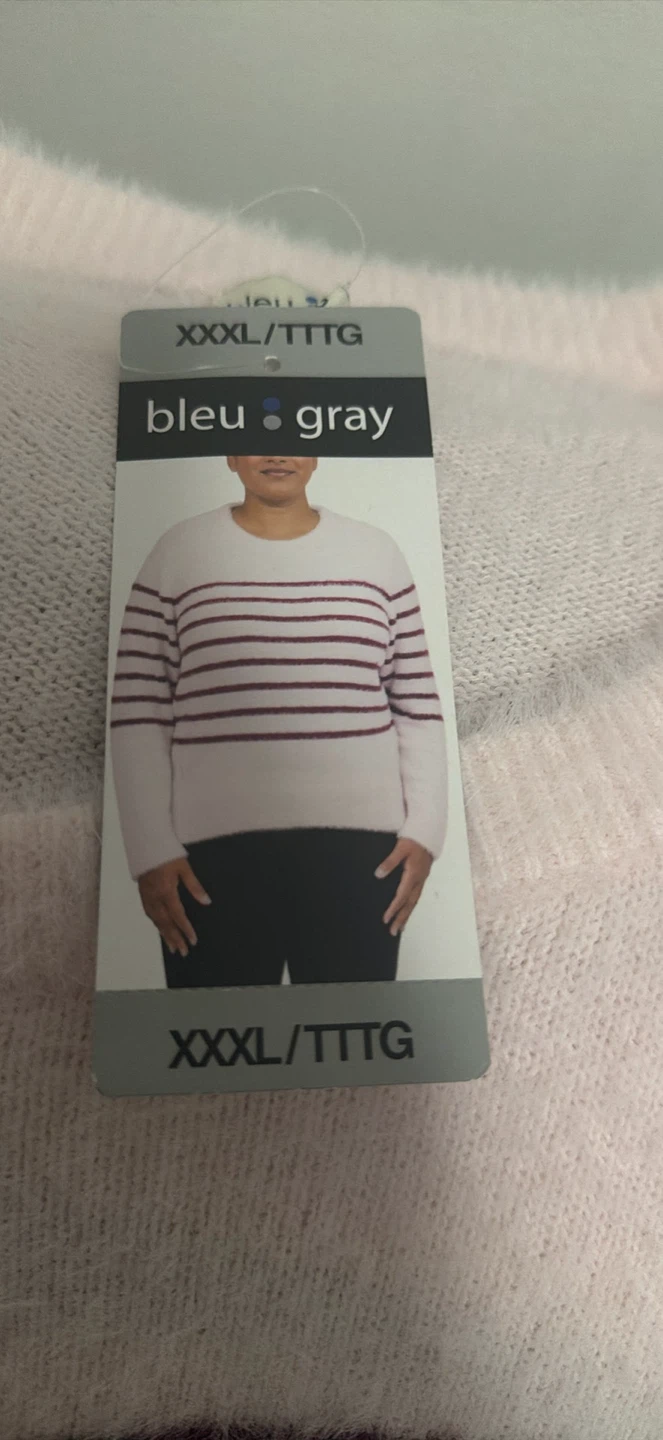 Bleu Gray Striped Fuzzy Sweater XXXL