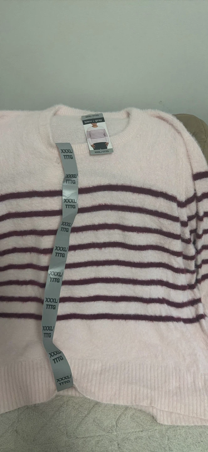 Bleu Gray Striped Fuzzy Sweater XXXL - photo 2