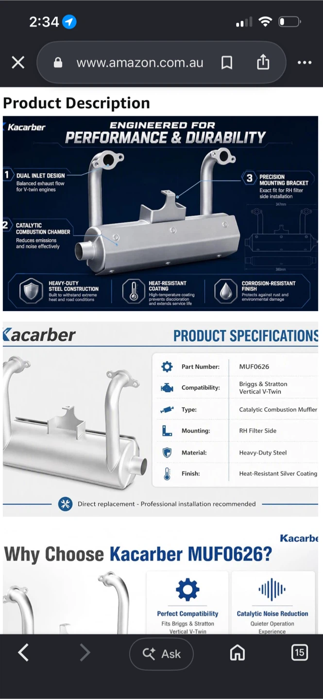 Kacarber MUF0626 Muffler for Briggs & Stratton Engines