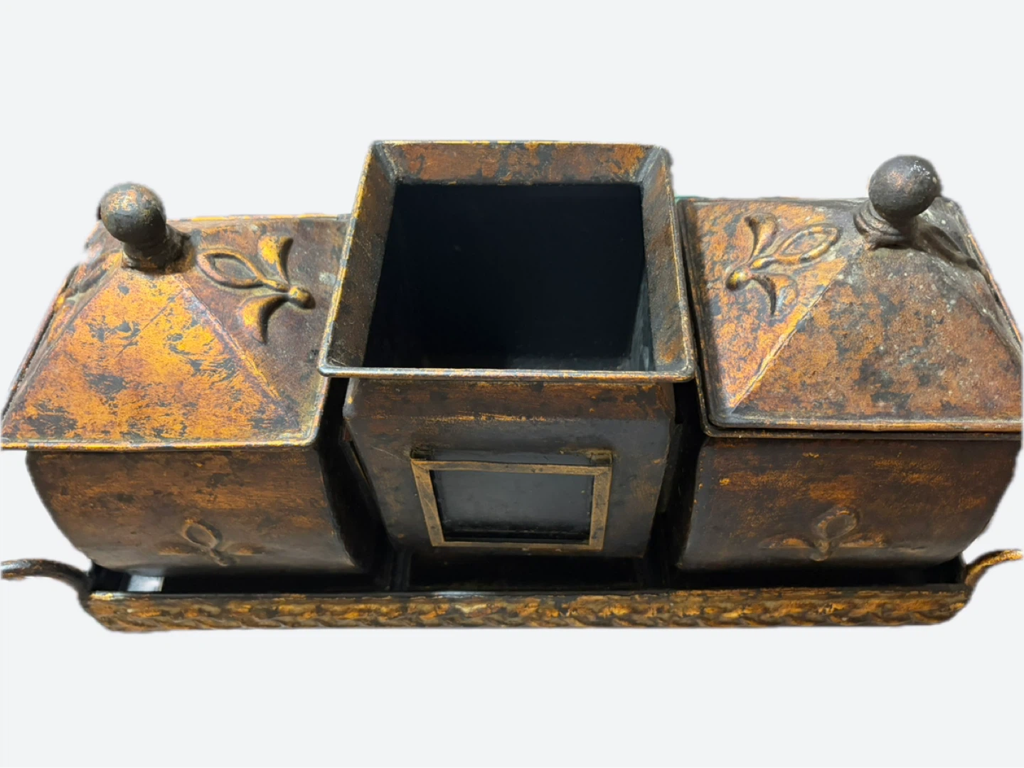 Rustic Metal Condiment Caddy Set