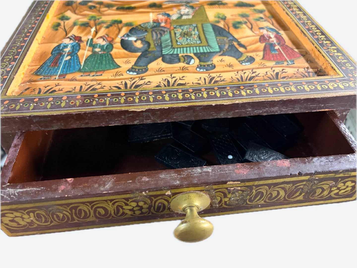 Hand-Painted Domino Set with Decorative Storage Table - photo 3