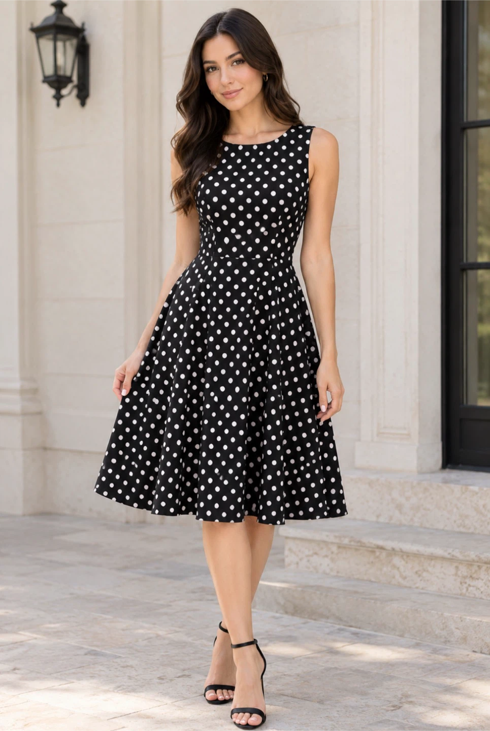Black and White Polka Dot Sleeveless Dress