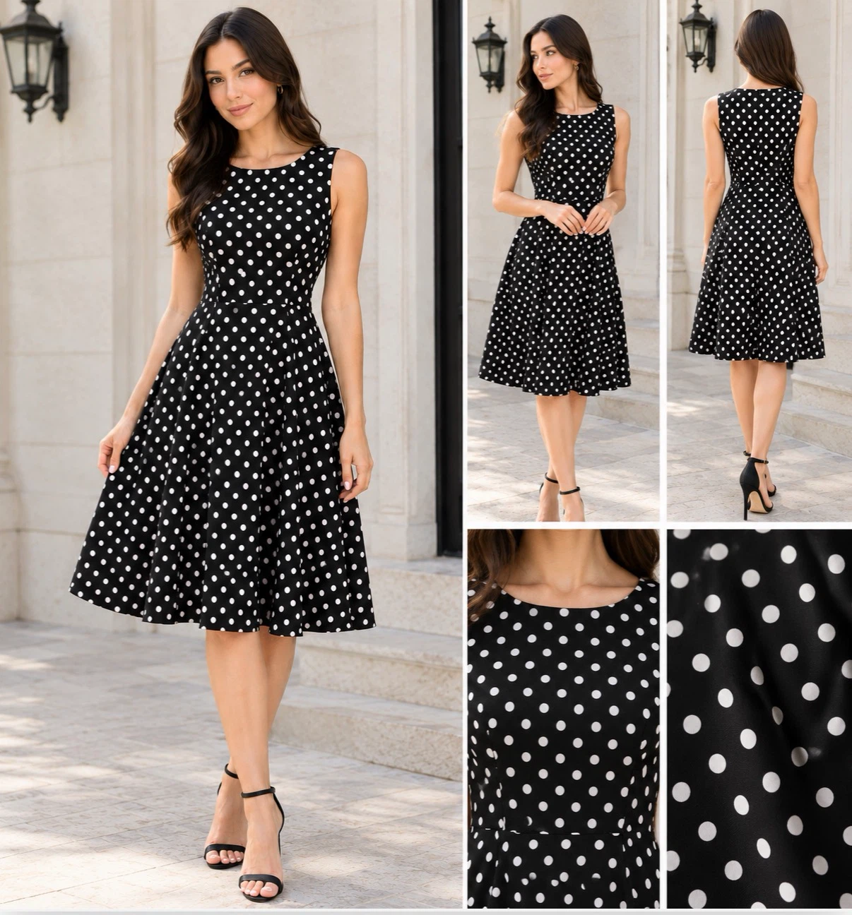 Black and White Polka Dot Sleeveless Dress - photo 2
