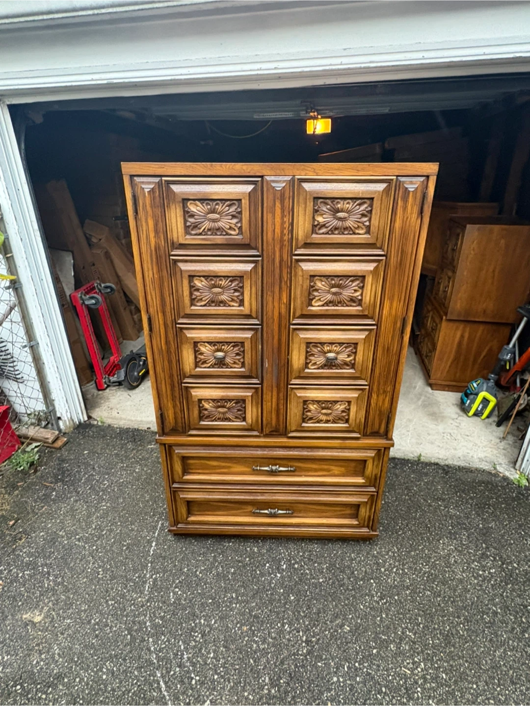 Free delivery used Vintage Armoire with Carved Floral Details - photo 2