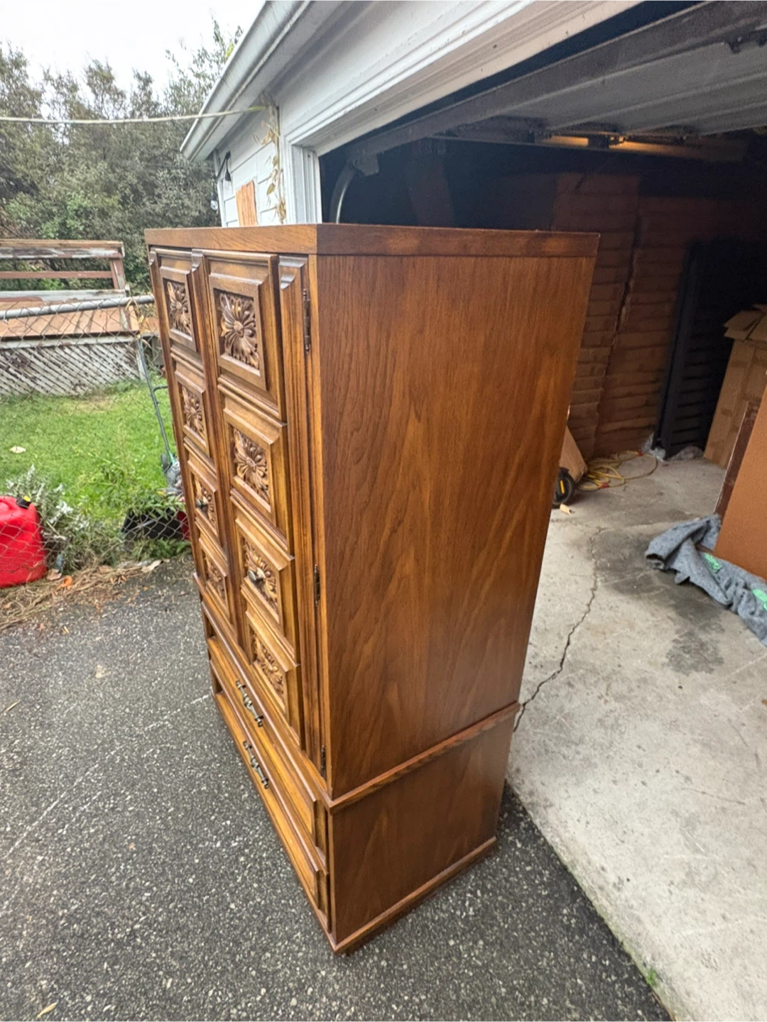 Free delivery used Vintage Armoire with Carved Floral Details - photo 3