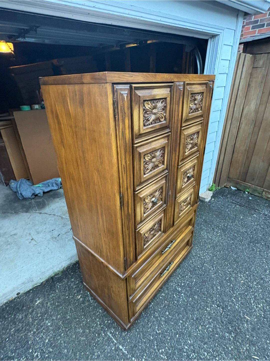 Free delivery used Vintage Armoire with Carved Floral Details - photo 5