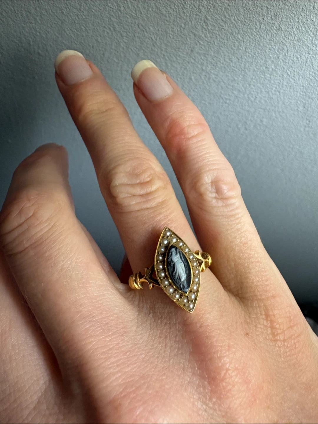 Vintage Marquise Cameo and Pearl Ring - photo 2