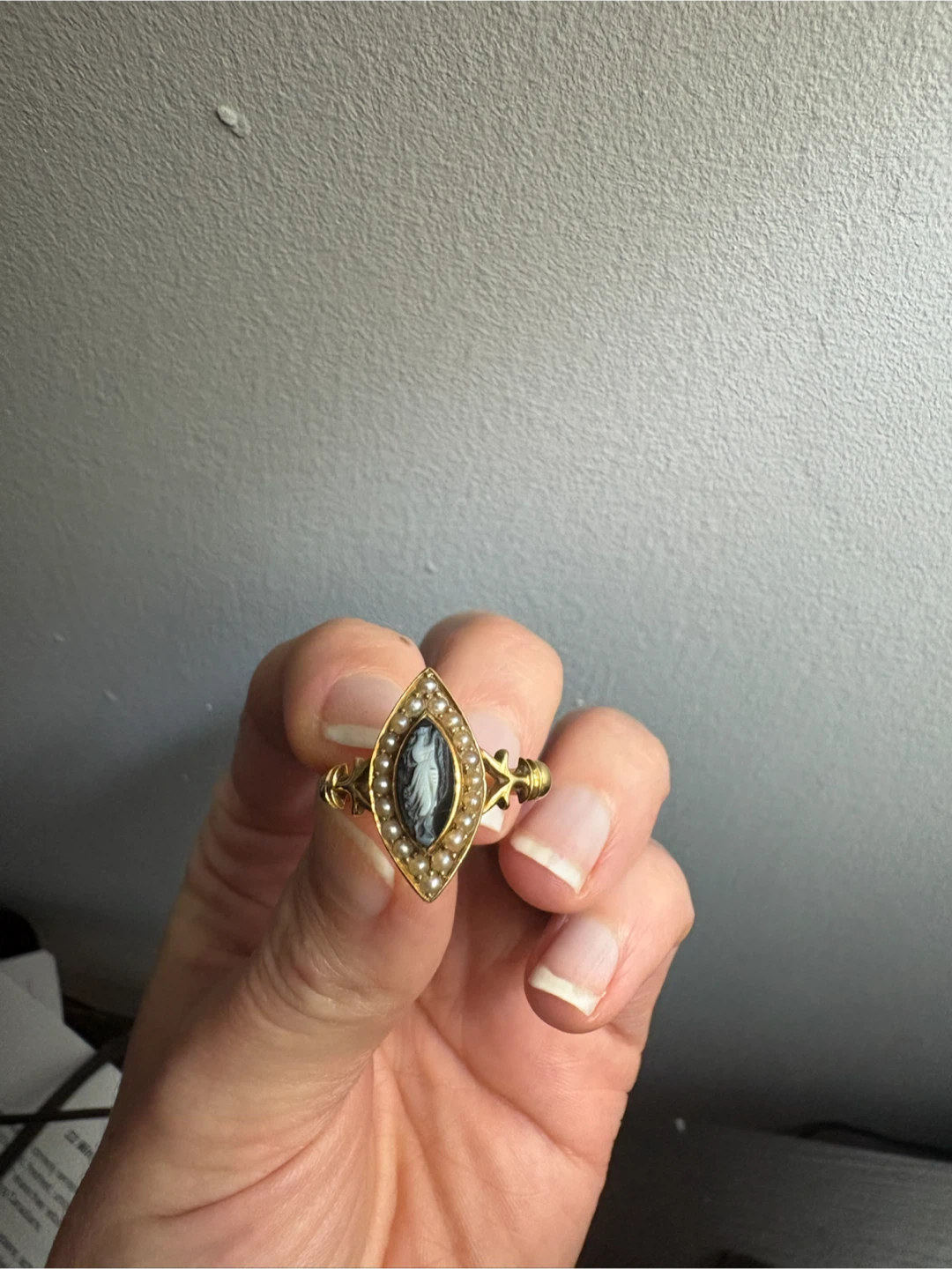 Vintage Marquise Cameo and Pearl Ring - photo 4