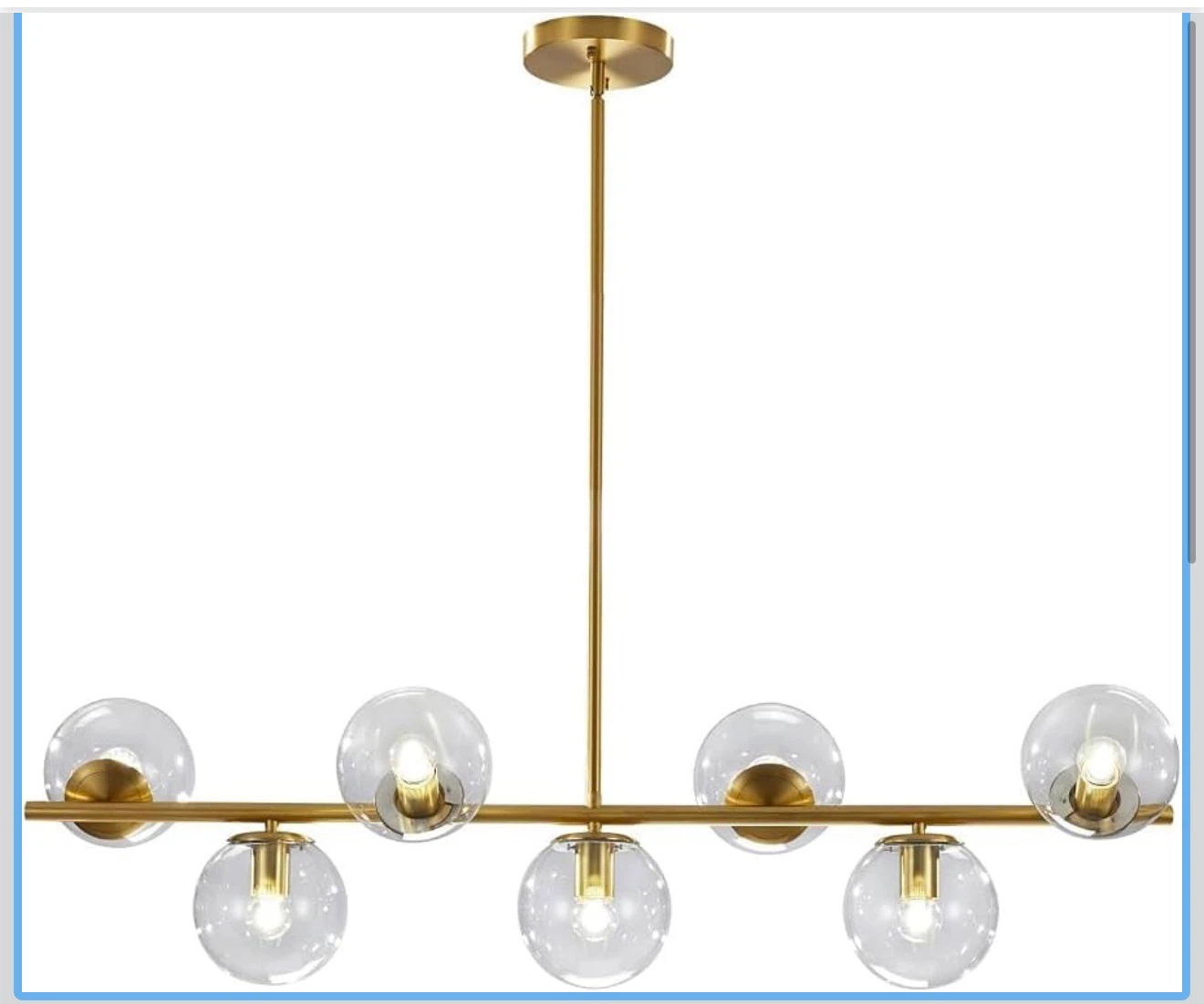 7-Light Brass Gold Linear Sputnik Chandelier with Clear Glass