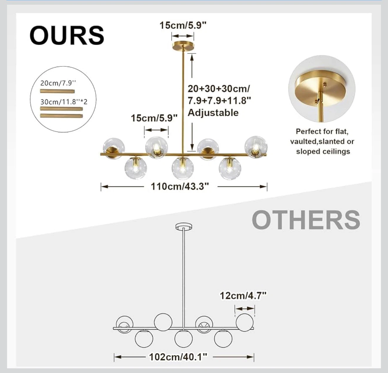 7-Light Brass Gold Linear Sputnik Chandelier with Clear Glass - photo 3