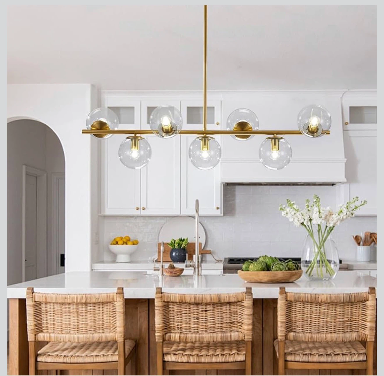 7-Light Brass Gold Linear Sputnik Chandelier with Clear Glass - photo 4